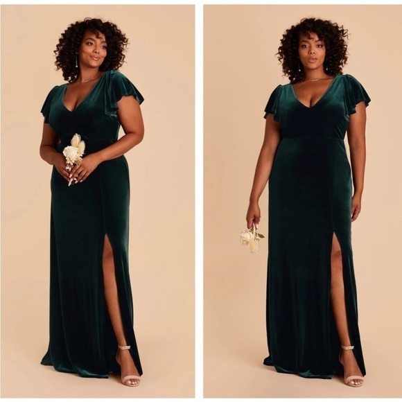 Birdy Grey Dresses & Skirts - Birdy Grey Hannah Velvet Gown Dress Emerald Green Double V neck Flutter Sleeve